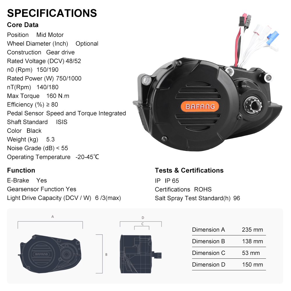Bafang M620 G510 48V 52V 1000W - Mid Drive Conversion Kit 1000W 评论和价格