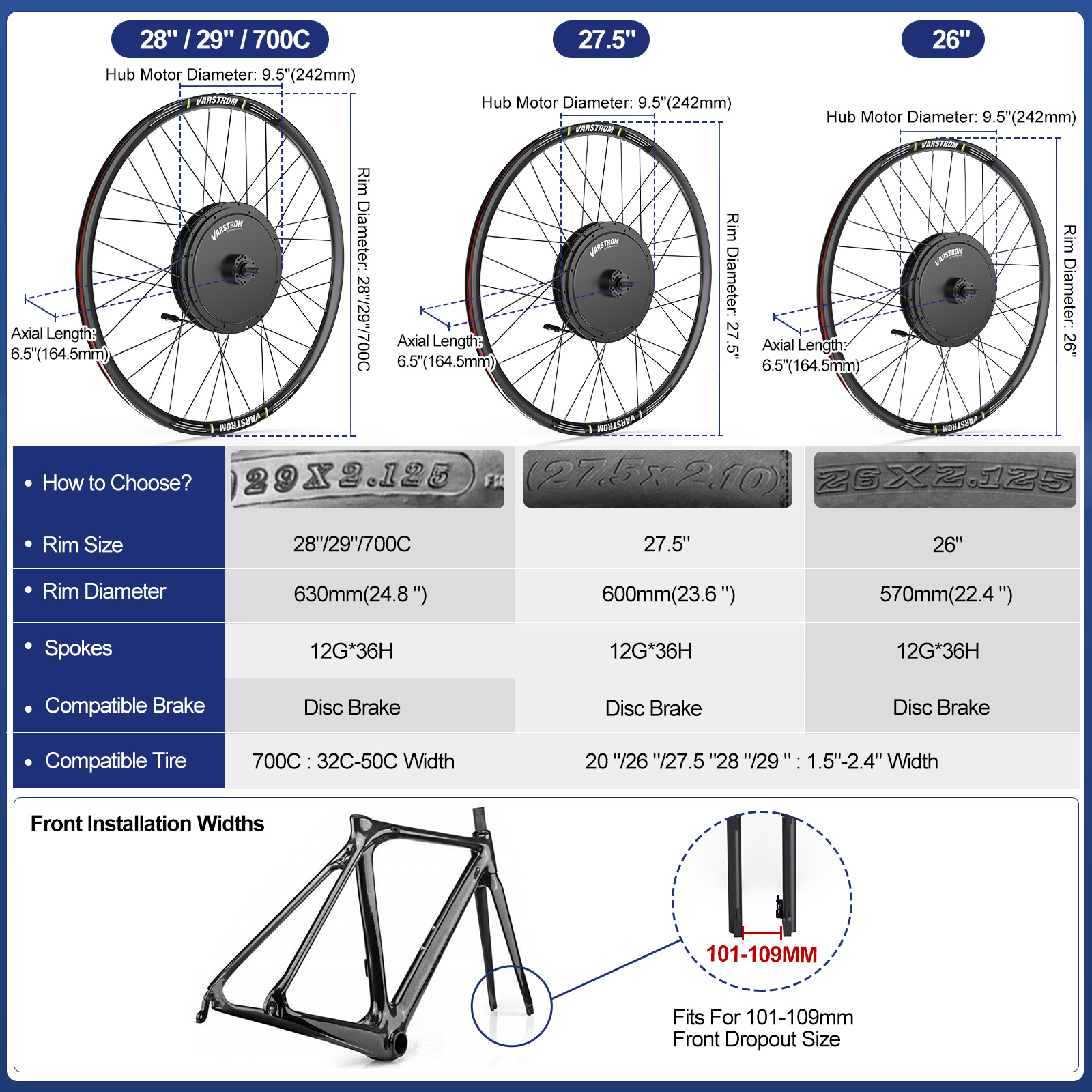 [US Stock] Varstrom 1000W 1500 - 48V 1500W Rear Hub Motor With Battery 评论和价格